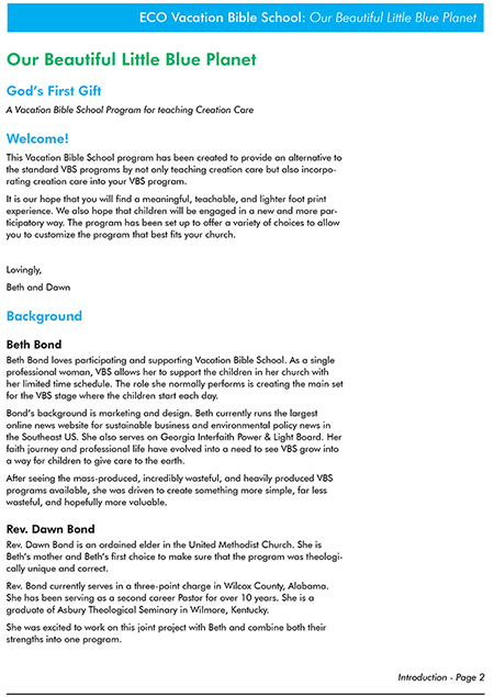 Our Beautiful Little Blue Planet Eco Vacation Bible School - Page 1