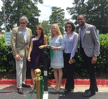 Ribbon Cutting Event at Peachtree Road UMC. Pictured - Boyd Leak, City of Atlanta; Stephanie Stuckey, Chief Resiliency Officer, City of Atlanta, Rev. Leslie Watkins, Peachtree Road UMC; Ruthie Norton, City of Atlanta; Justin Brightharp, City of Atlanta